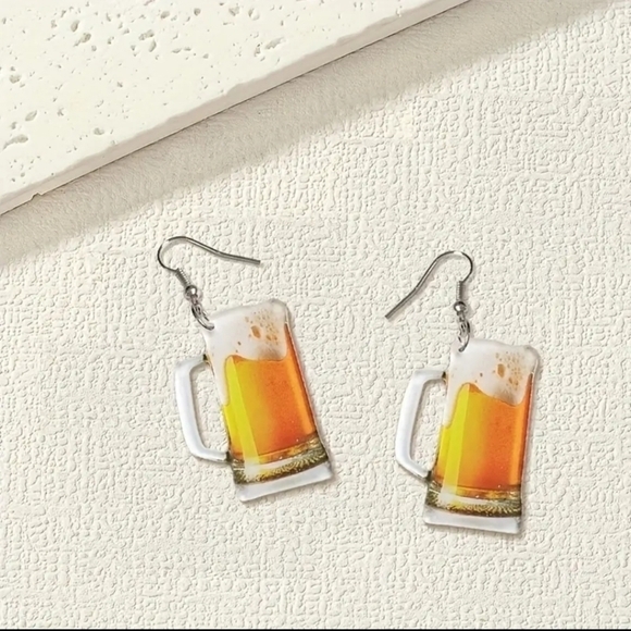 Creative Beer Mug‎ Drink Womens Dangle Acyrlic Summer Festive Earrings NWT - Picture 2 of 5